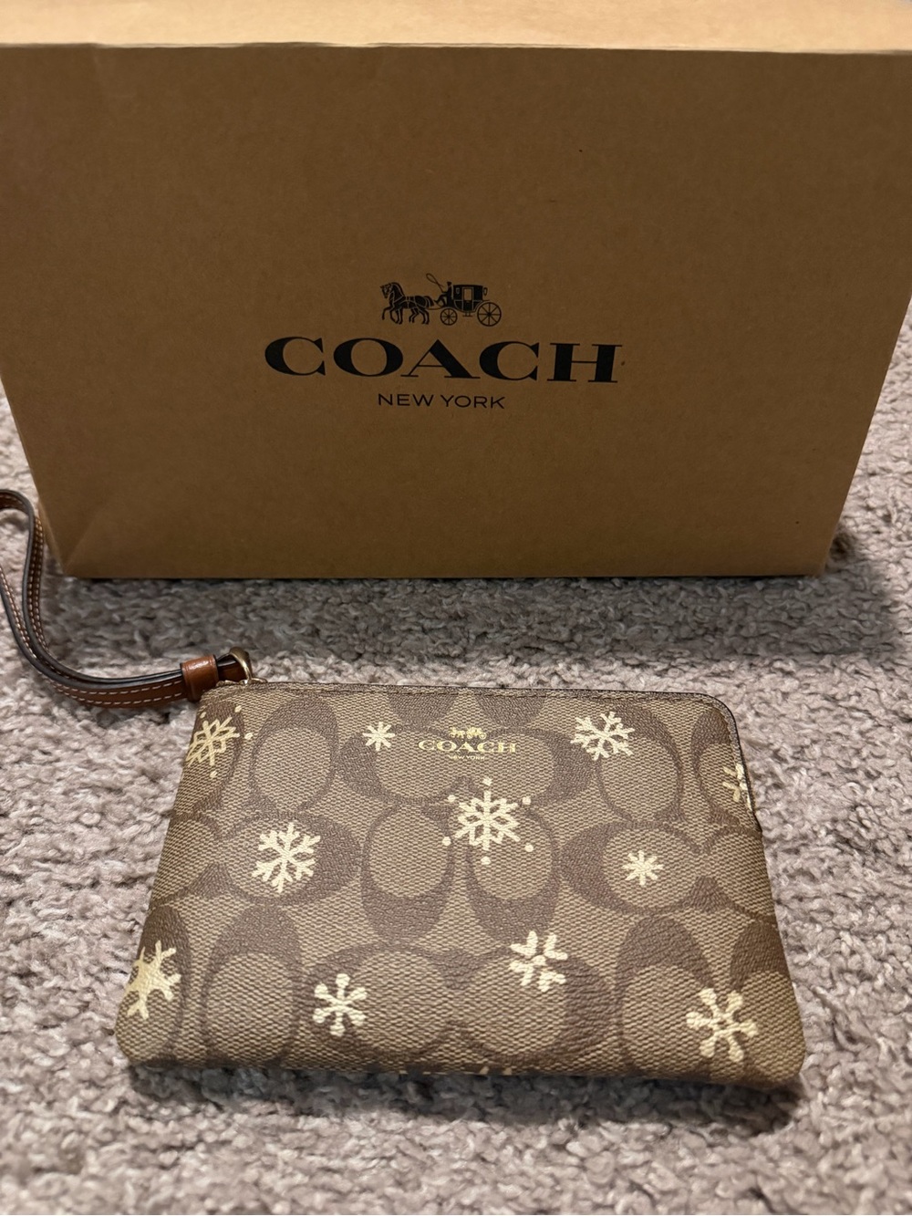 Coach Brown and Cream Signature Snowflake Wristlet